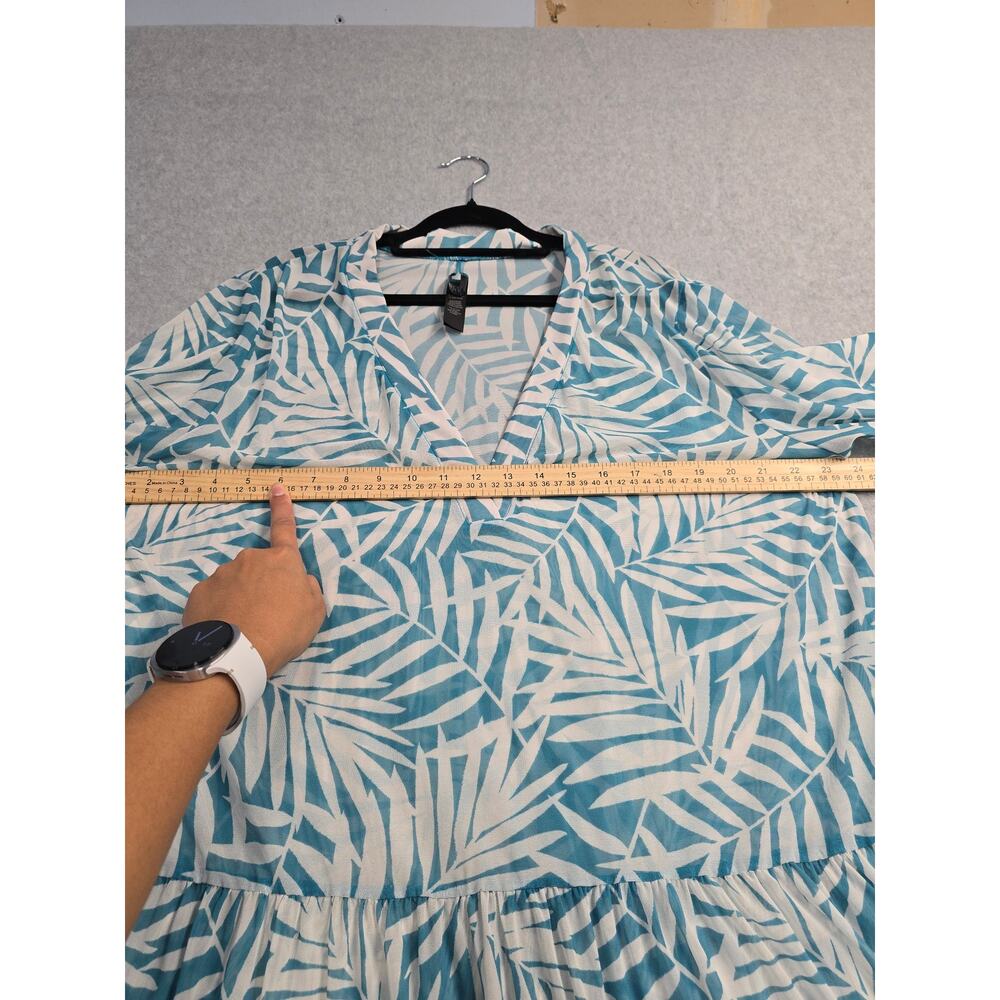 Coco Reef Cover Up Dress XL Blue Tropical Print Bell Sleeve Swim Coastal Cruise - Picture 4 of 8